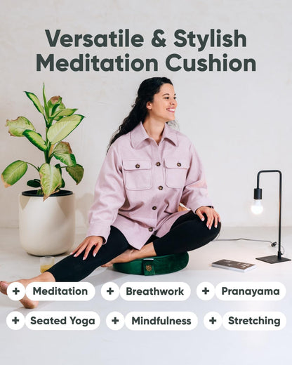 Velvet Meditation Cushion | Luxe Zafu Yoga Floor Pillow Seat | Posture Support | Buckwheat Hull Filled | Large Round Cushion with Removable Washable Cover + Carry Handle