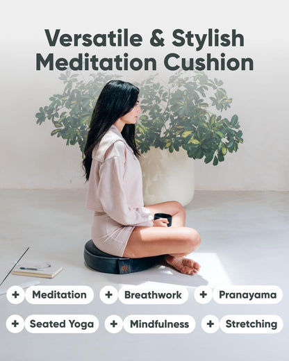 Velvet Meditation Cushion | Luxe Zafu Yoga Floor Pillow Seat | Posture Support | Buckwheat Hull Filled | Large Round Cushion with Removable Washable Cover + Carry Handle