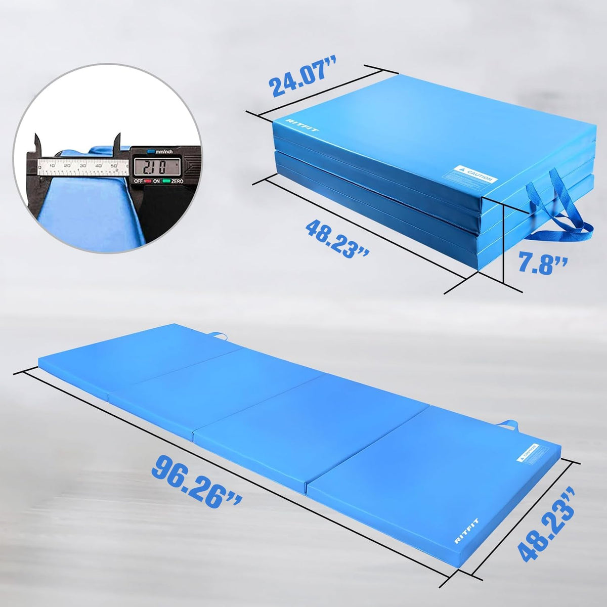 RitFit Upgraded Folding Exercise Mat, 2 Inch Thick Gymnastics Mat | Tumble Mat with Carrying Handles for Yoga, MMA, Stretching, Core Workouts and Home Gym Protective Flooring