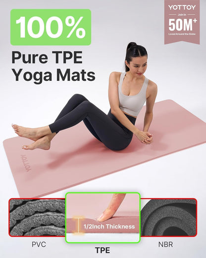 Yoga Mat，Extra Thick Yoga Mat (1/2inch),Professional TPE Exercise Mat,Non-Slip Workout Mat for Yoga, Pilates, Fitness, Barefoot Workouts, Home Gym Studio with Strap