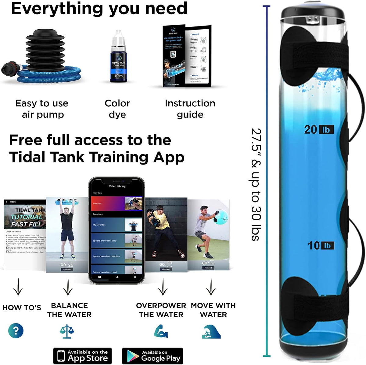 Tube - The Original Aqua Bag - Water Weight Bag up to 79 lbs - Adjustable Workout Sand Bags Weights Alternative - Portable Sandbag Fitness Equipment Set, Home Exercise Gym - Including App
