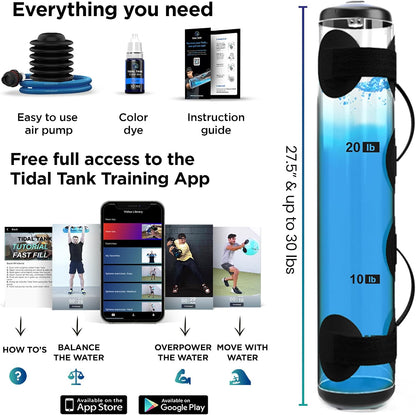 Tube - The Original Aqua Bag - Water Weight Bag up to 79 lbs - Adjustable Workout Sand Bags Weights Alternative - Portable Sandbag Fitness Equipment Set, Home Exercise Gym - Including App