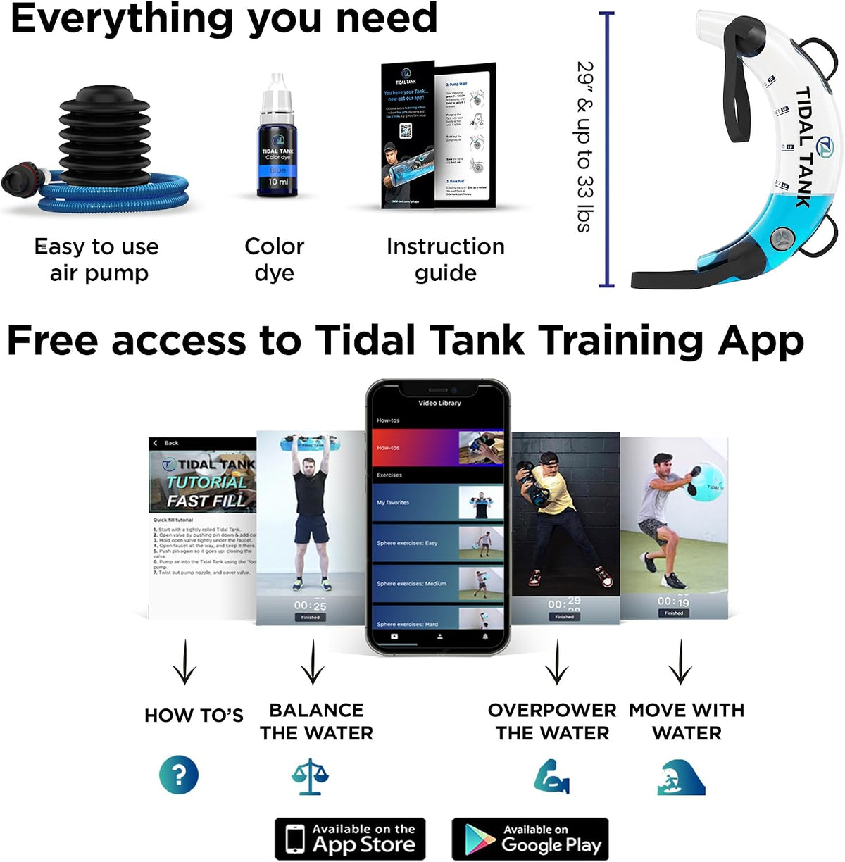 Tube - The Original Aqua Bag - Water Weight Bag up to 79 lbs - Adjustable Workout Sand Bags Weights Alternative - Portable Sandbag Fitness Equipment Set, Home Exercise Gym - Including App