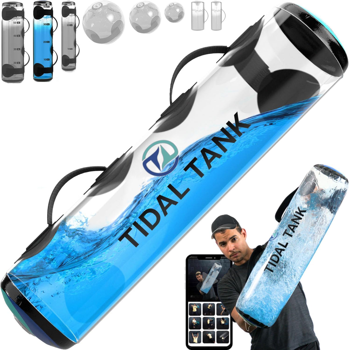 Tube - The Original Aqua Bag - Water Weight Bag up to 79 lbs - Adjustable Workout Sand Bags Weights Alternative - Portable Sandbag Fitness Equipment Set, Home Exercise Gym - Including App