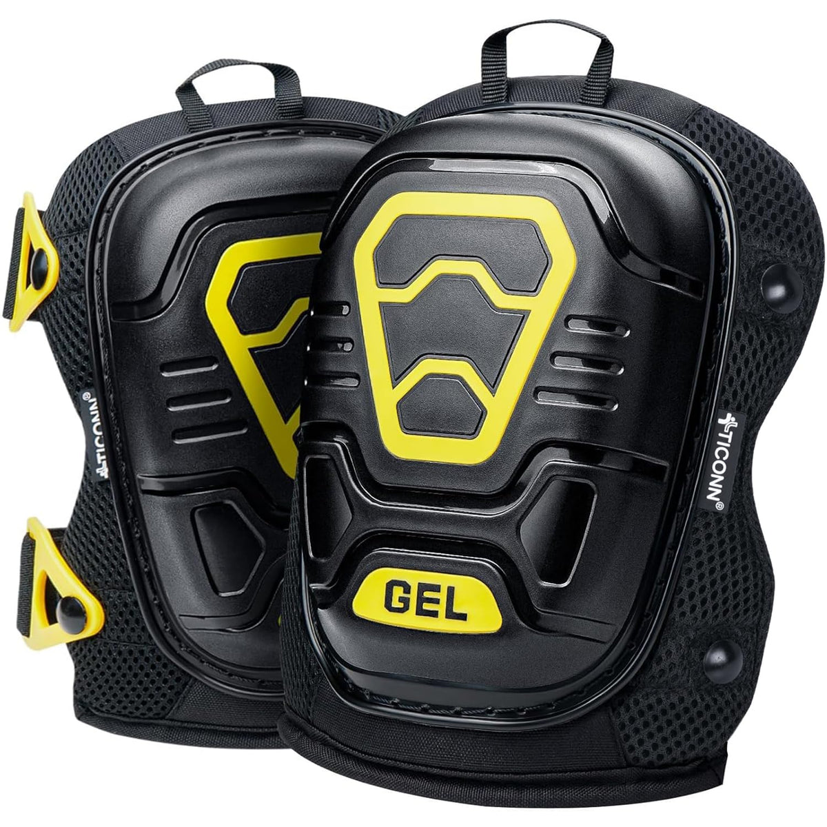 Gel Knee Pads for Work, Professional Heavy Duty Work Knee Pads for Men with Soft Foam and Gel Cushion for Men Construction, Garden, Flooring (Black/Yellow)