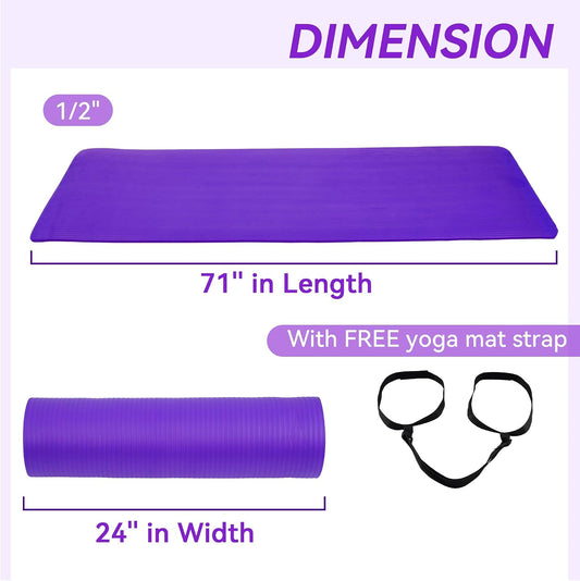 1/2-inch Thick High Density Exercise Yoga Mat with Carrying Strap