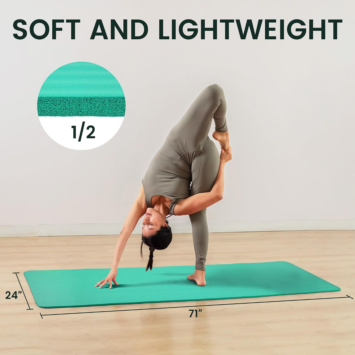 1/2-inch Thick High Density Exercise Yoga Mat with Carrying Strap