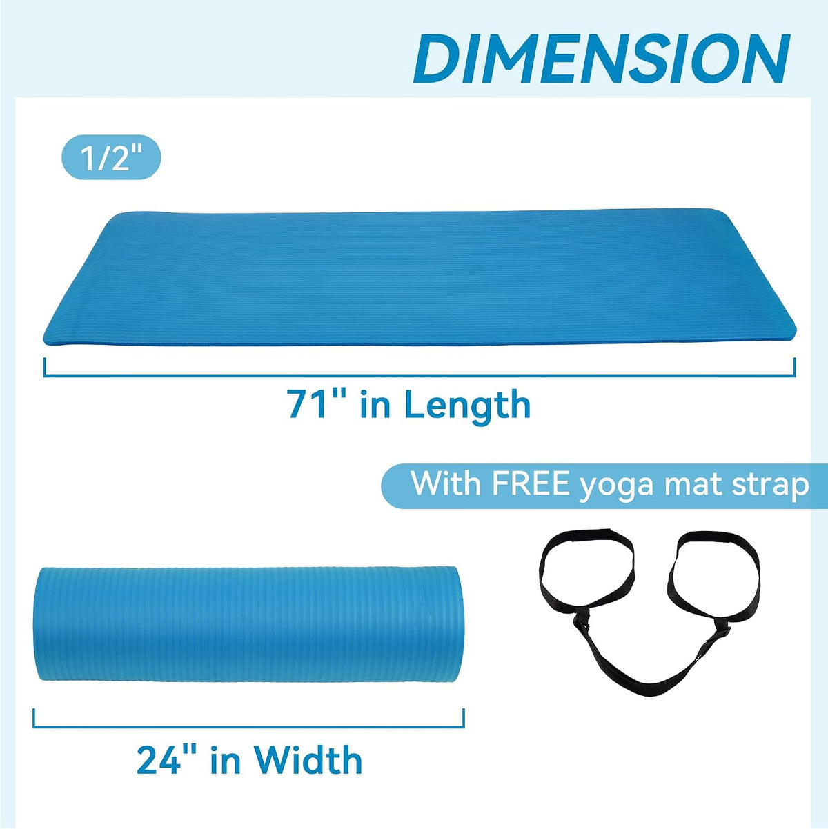 1/2-inch Thick High Density Exercise Yoga Mat with Carrying Strap
