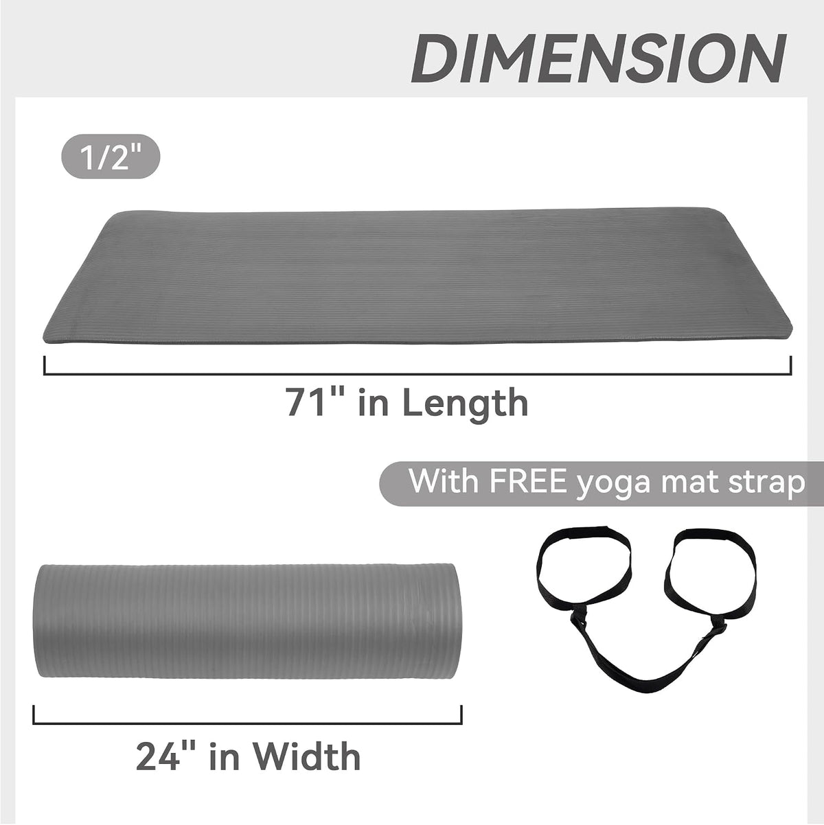 1/2-inch Thick High Density Exercise Yoga Mat with Carrying Strap
