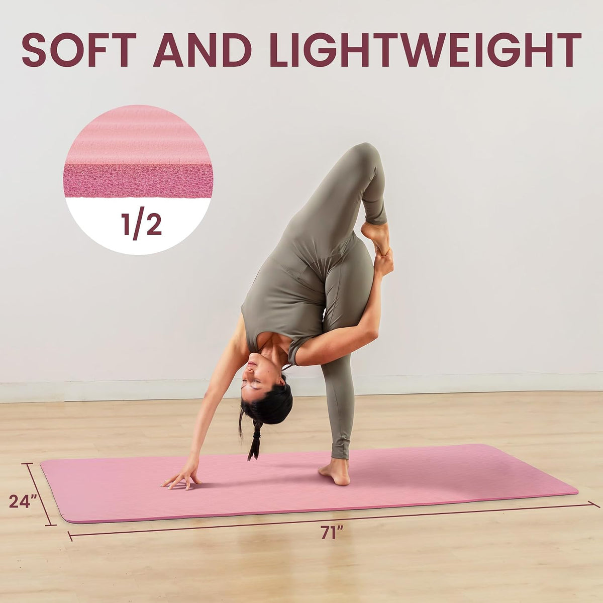 1/2-inch Thick High Density Exercise Yoga Mat with Carrying Strap