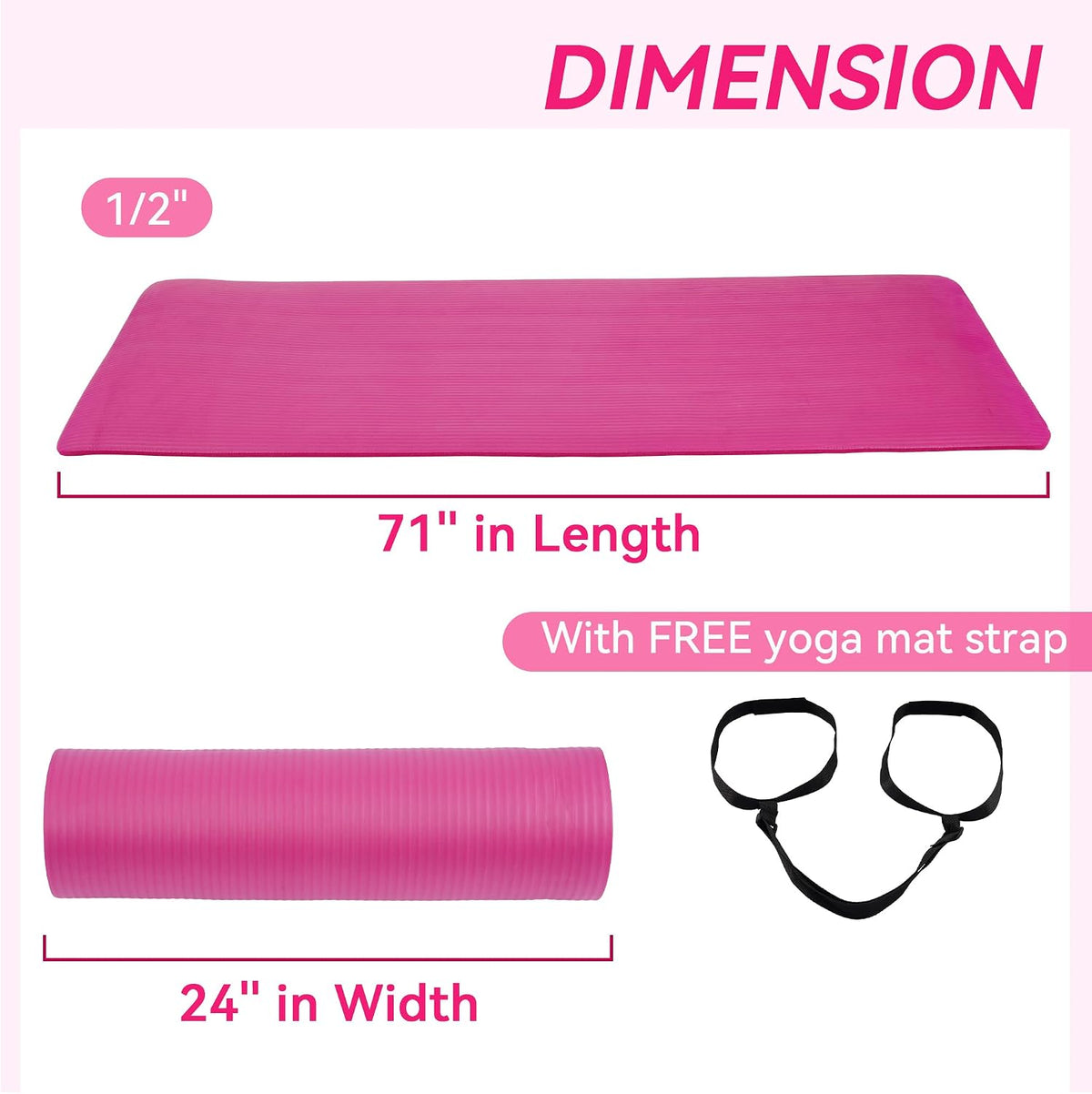1/2-inch Thick High Density Exercise Yoga Mat with Carrying Strap