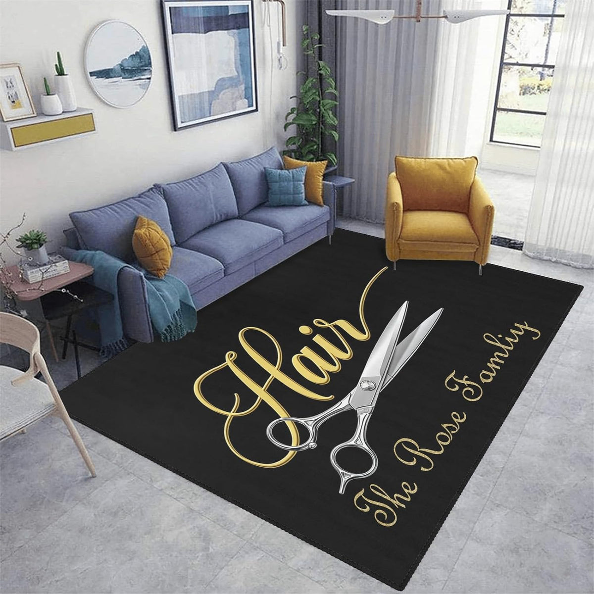 Barber Shop Welcome Salon Area Rug Custom Personalized Carpet for Living Room Yoga Bedroom Playing Room Camping 5.2'x7.5'