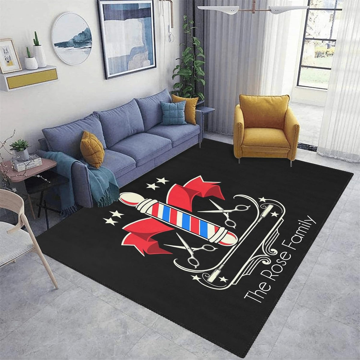 Barber Shop Welcome Salon Area Rug Custom Personalized Carpet for Living Room Yoga Bedroom Playing Room Camping 5.2'x7.5'