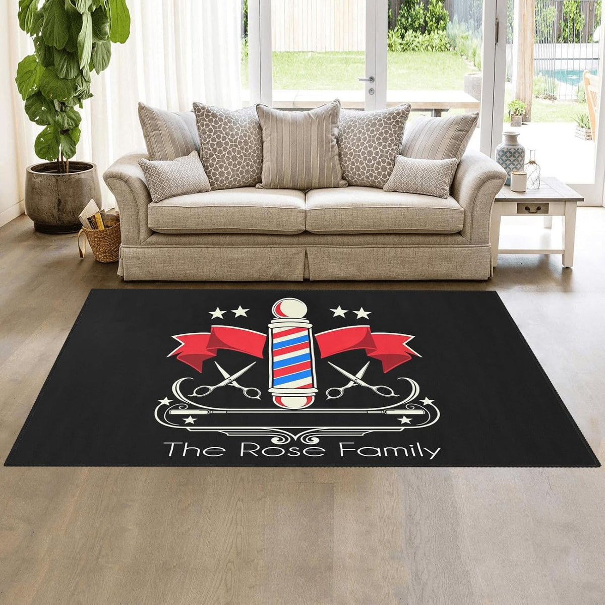 Barber Shop Welcome Salon Area Rug Custom Personalized Carpet for Living Room Yoga Bedroom Playing Room Camping 5.2'x7.5'