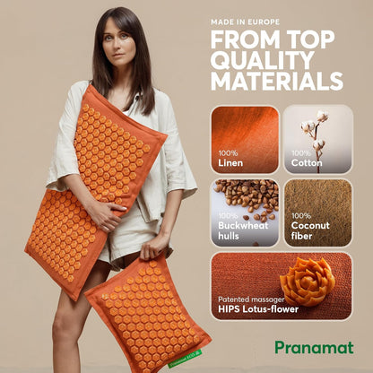 Acupressure Large Mat and Pillow Set, Premium Acupressure Therapy for Pain Relief and Relaxation, Handcrafted in Europe with Sustainable and Natural Materials (Rosegold)