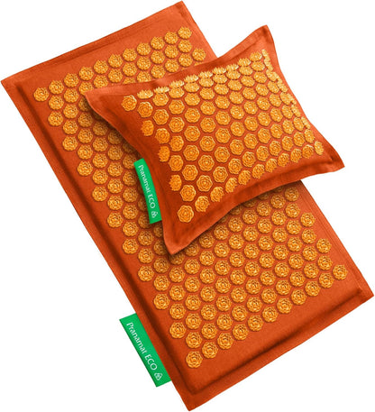 Acupressure Large Mat and Pillow Set, Premium Acupressure Therapy for Pain Relief and Relaxation, Handcrafted in Europe with Sustainable and Natural Materials (Rosegold)