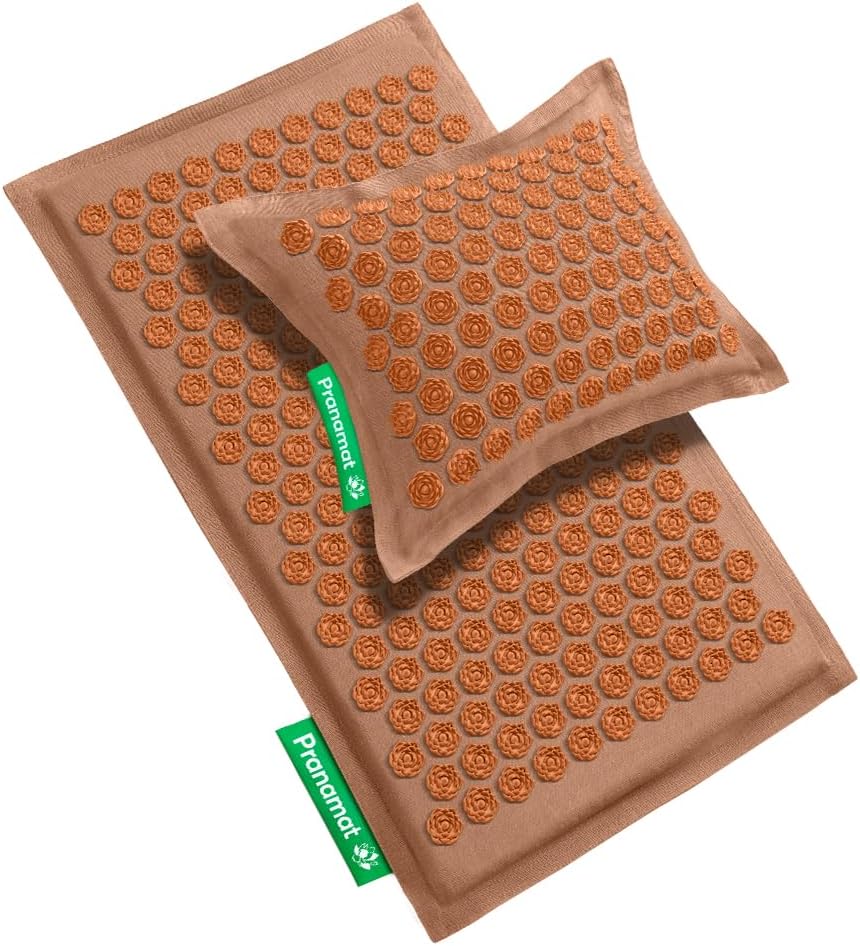 Acupressure Large Mat and Pillow Set, Premium Acupressure Therapy for Pain Relief and Relaxation, Handcrafted in Europe with Sustainable and Natural Materials (Rosegold)