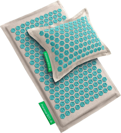 Acupressure Large Mat and Pillow Set, Premium Acupressure Therapy for Pain Relief and Relaxation, Handcrafted in Europe with Sustainable and Natural Materials (Rosegold)
