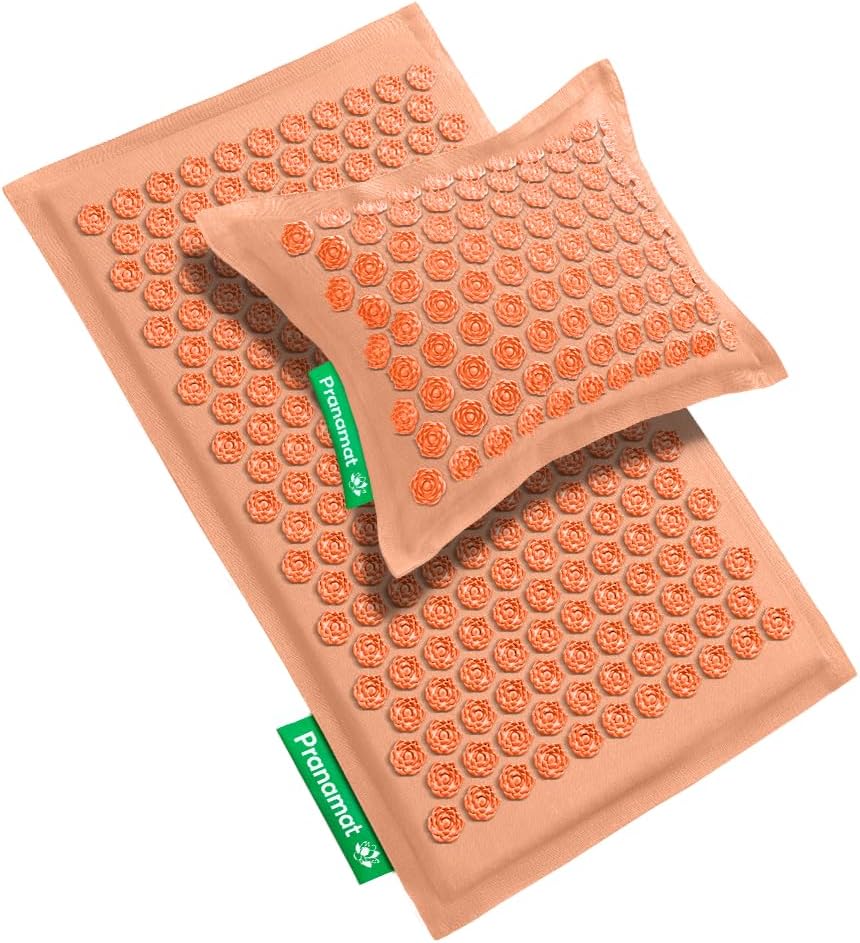 Acupressure Large Mat and Pillow Set, Premium Acupressure Therapy for Pain Relief and Relaxation, Handcrafted in Europe with Sustainable and Natural Materials (Rosegold)
