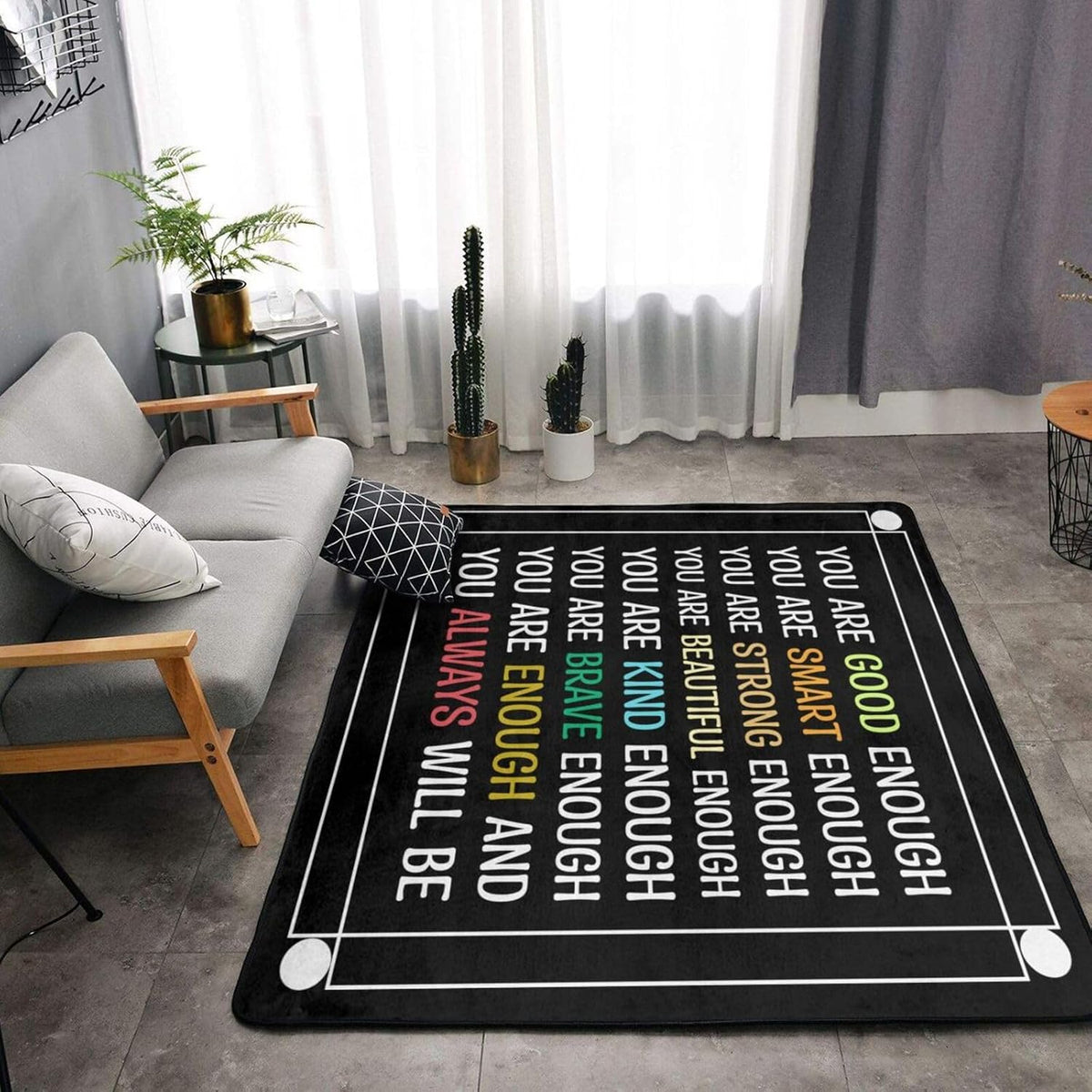 You are Enough. Good. Smart. Strong. Beautiful. Kind. Brave.You Always Will Be Area Rug 63x48in Rugs for Living Room Indoor Floor Non-Slip Rug Washable Large Rug Indoor Decorative Carpet Yoga
