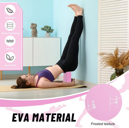 2 Pack Yoga Blocks and 2 Yoga Straps Set, Soft Non-Slip Yoga Block for Pilates, High Density EVA Foam Yoga Brick with Yoga Strap for General Fitness, Stretching, Improve Strength and Flexibility