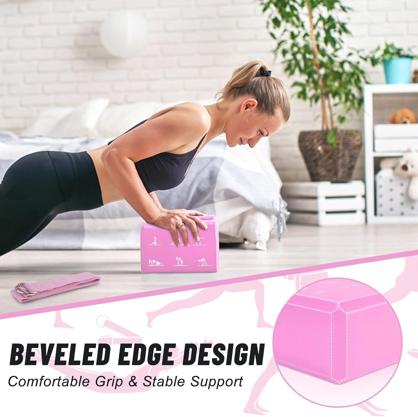 2 Pack Yoga Blocks and 2 Yoga Straps Set, Soft Non-Slip Yoga Block for Pilates, High Density EVA Foam Yoga Brick with Yoga Strap for General Fitness, Stretching, Improve Strength and Flexibility