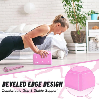 2 Pack Yoga Blocks and 2 Yoga Straps Set, Soft Non-Slip Yoga Block for Pilates, High Density EVA Foam Yoga Brick with Yoga Strap for General Fitness, Stretching, Improve Strength and Flexibility