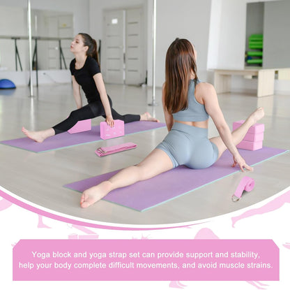 2 Pack Yoga Blocks and 2 Yoga Straps Set, Soft Non-Slip Yoga Block for Pilates, High Density EVA Foam Yoga Brick with Yoga Strap for General Fitness, Stretching, Improve Strength and Flexibility