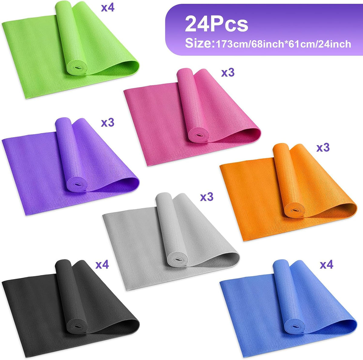 3 mm Thin Yoga Mats Bulk, 68 x 24 in