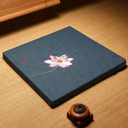 Square Meditation Cushion Mat Set with Washable Cotton Linen Cover and Embroidered Lotus, Larger Yoga Mat Bolster Floor Pillows Seating for Adults Meditation Accesso red-60cm