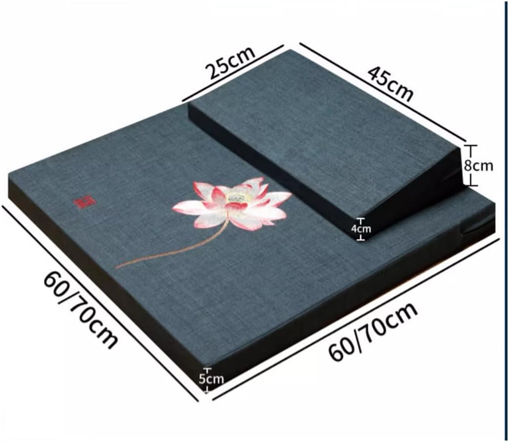 Square Meditation Cushion Mat Set with Washable Cotton Linen Cover and Embroidered Lotus, Larger Yoga Mat Bolster Floor Pillows Seating for Adults Meditation Accesso red-60cm
