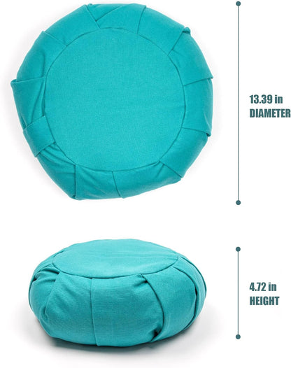 Zafu Yoga Meditation Cushion with Washable Cover - Floor Cushion Pillow with Natural Buckwheat Filling - Soft Round Cotton Design for Meditating or Pranayama Exercises