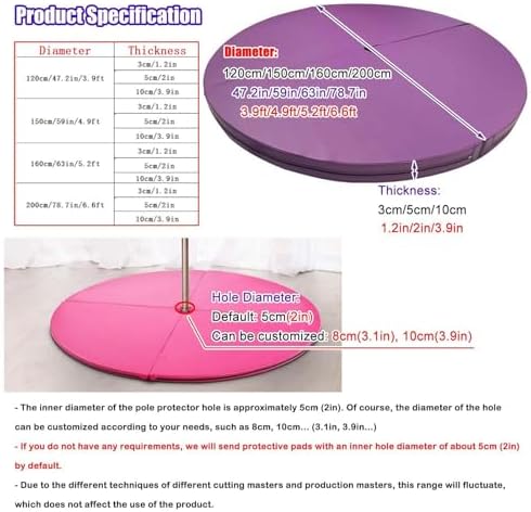 Premium Dance Pole Removable Spinning Static Dancing HeavyDuty Steel Pole Adjustable Height,(Pole Dance Mat,2"/4" Thick Round Folding Crash Mat for Pole Dancing, Home Gym Safety Pad, Yoga F