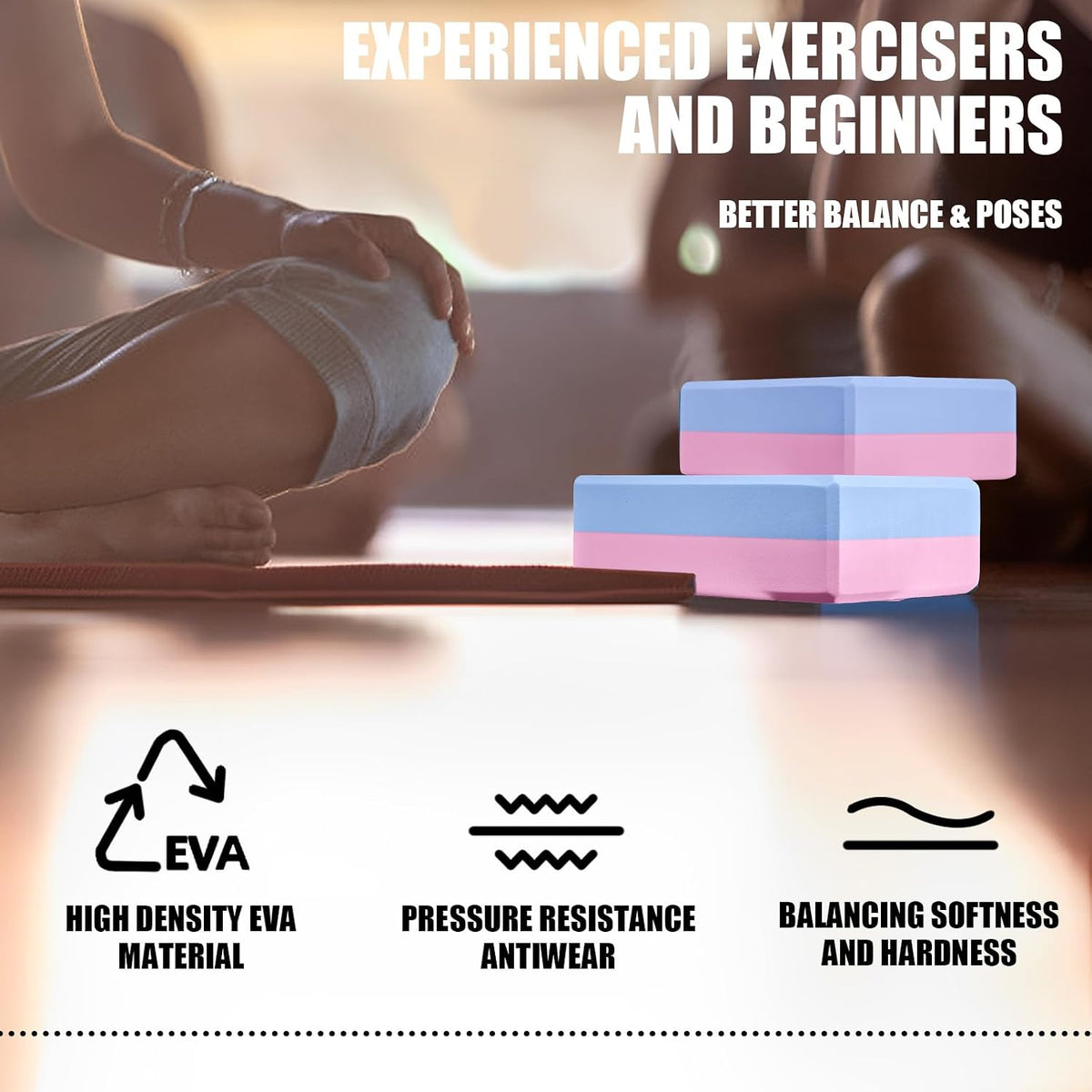 2 Pcs Yoga Blocks, 9x6x3 Inch Foam Blocks for Pilates