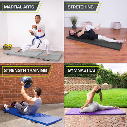 ProsourceFit Tri-Fold Folding Thick Exercise Mat 6’x2’ with Carrying Handles for MMA, Gymnastics, Stretching, Core Workouts