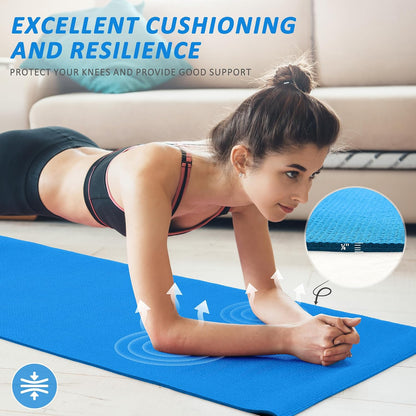 All Purpose Thick High Density No Tear Exercise Yoga Mat with Strap & Lightweight Features for Indoor & Outdoor Use