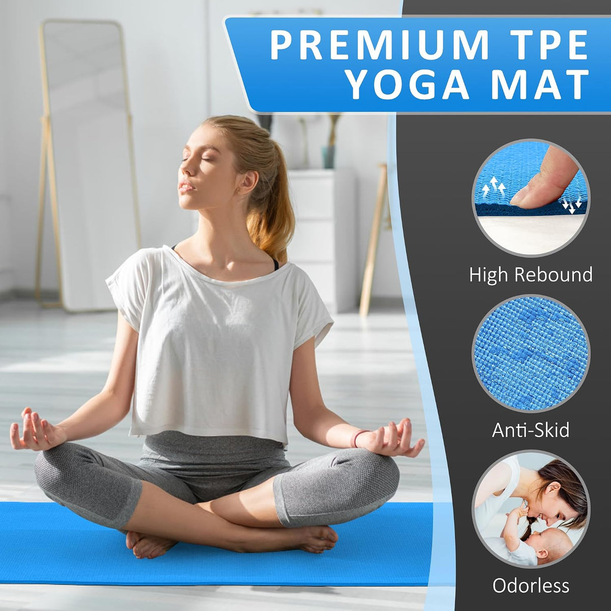 All Purpose Thick High Density No Tear Exercise Yoga Mat with Strap & Lightweight Features for Indoor & Outdoor Use