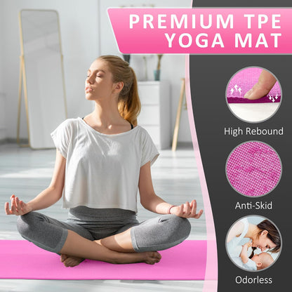 All Purpose Thick High Density No Tear Exercise Yoga Mat with Strap & Lightweight Features for Indoor & Outdoor Use
