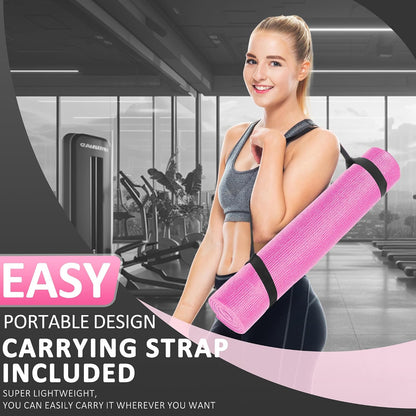 All Purpose Thick High Density No Tear Exercise Yoga Mat with Strap & Lightweight Features for Indoor & Outdoor Use