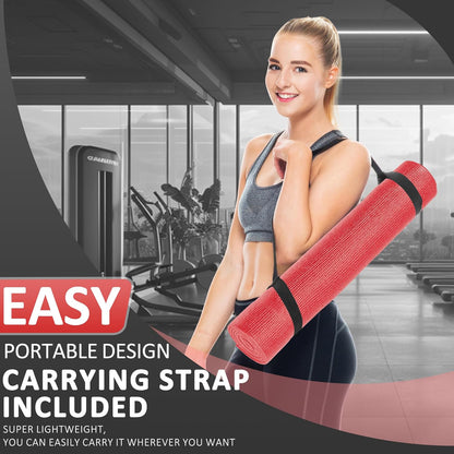 All Purpose Thick High Density No Tear Exercise Yoga Mat with Strap & Lightweight Features for Indoor & Outdoor Use