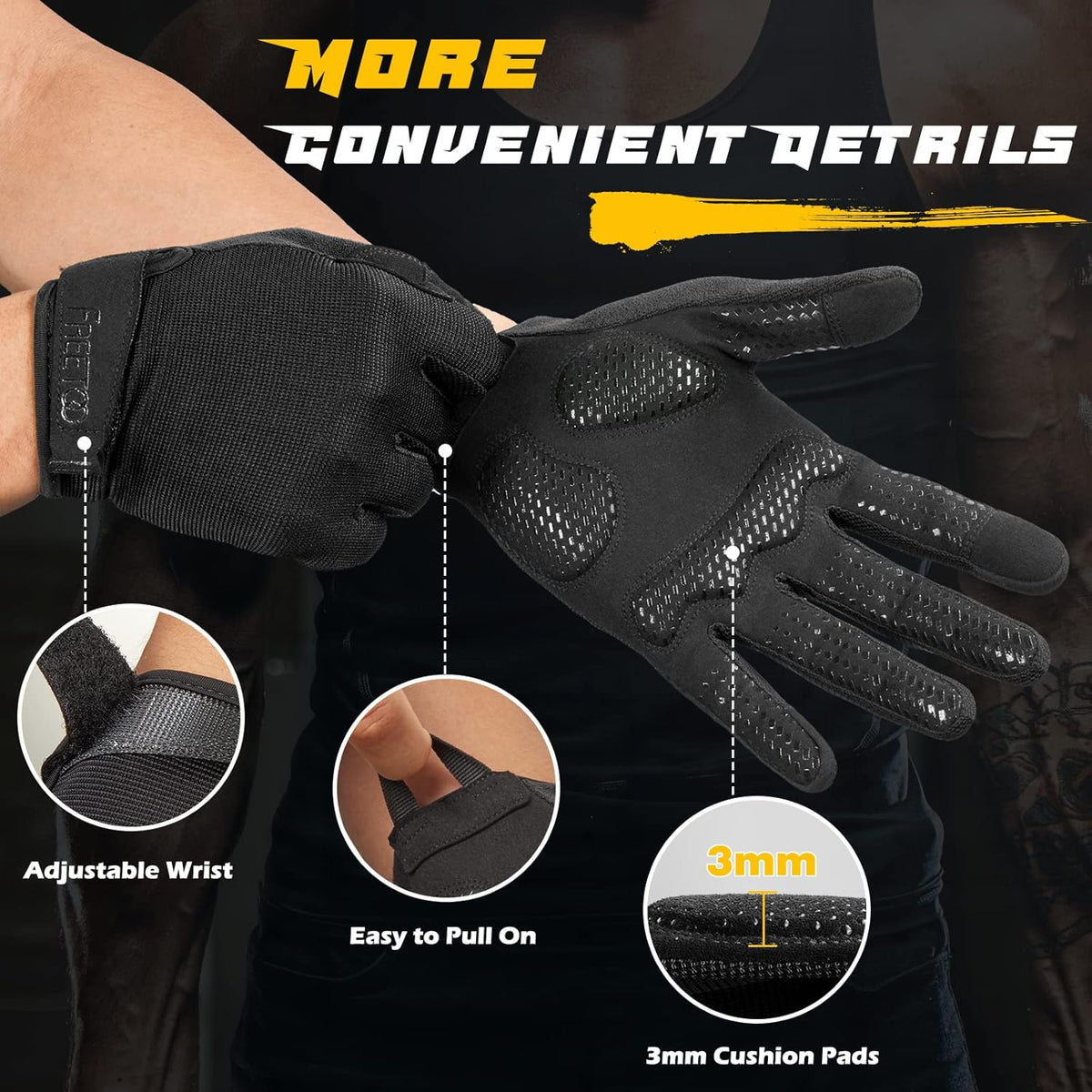 Full-Finger Workout Gloves for Men, Padded Gym Gloves with Grip