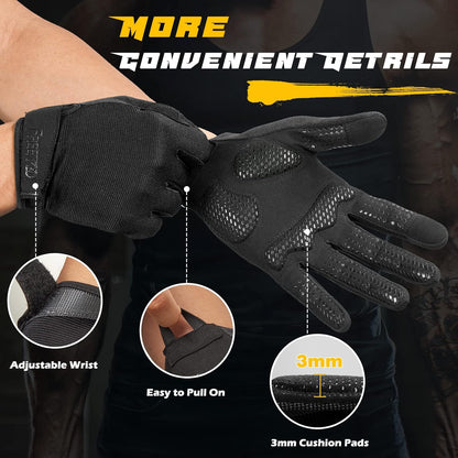 Full-Finger Workout Gloves for Men, Padded Gym Gloves with Grip