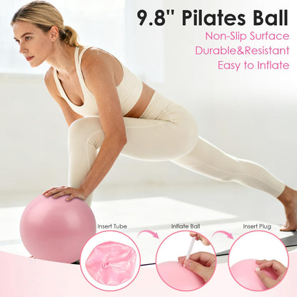 16 PCS Pink Pilates Ring and Ball Set for Women with 15" Magic Circle, Home Pilates Equipment Kit with Adjustable 1LB Ankle Wrist Weight, Resistance Band, Gliding Discs, Pilates Essentials Accessories