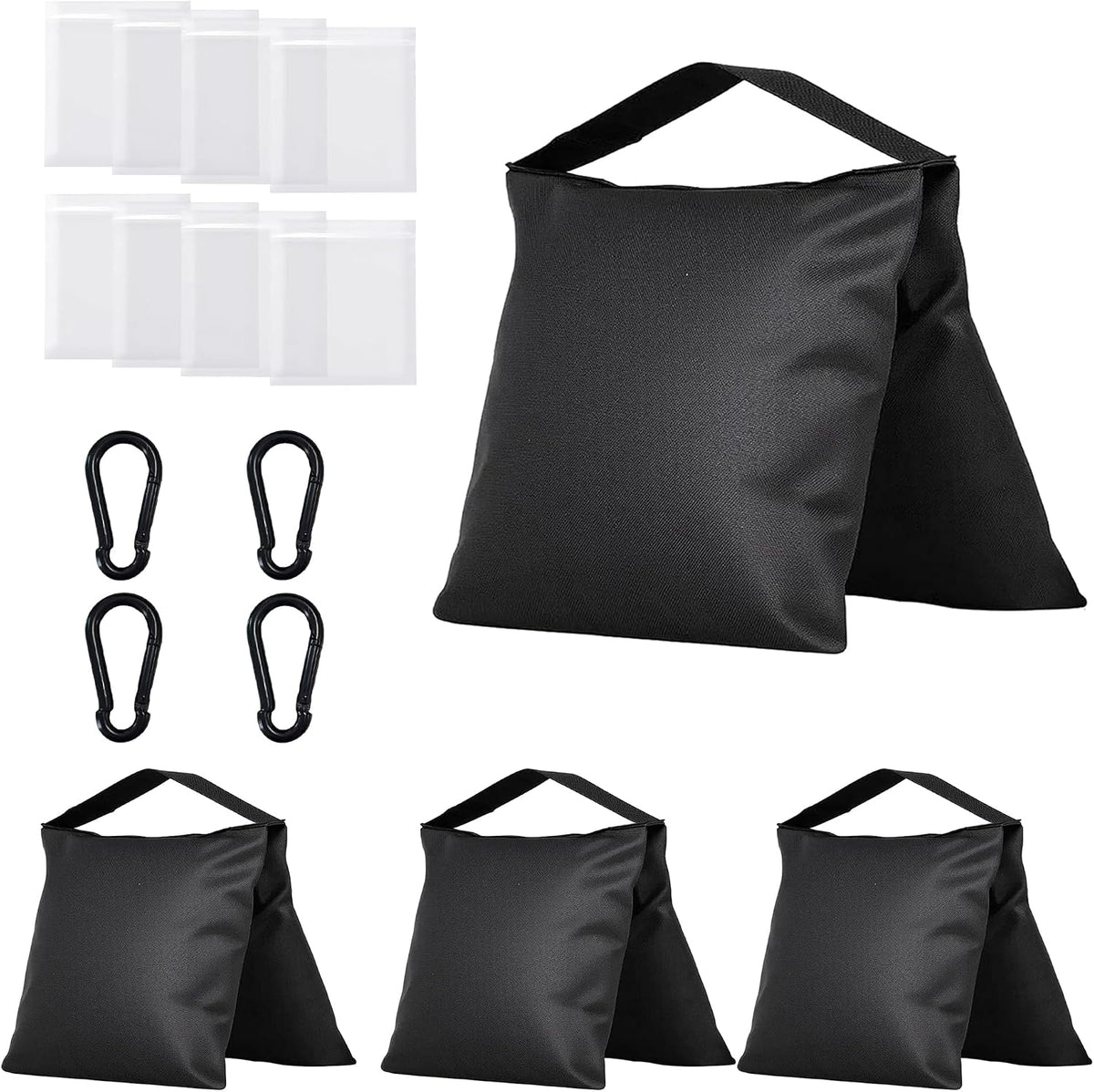 4-Pack Heavy Duty Sandbags,Multi-Use Stability for Photography Backdrop Stands Tripods Canopies Tents & Outdoor Gear,Reinforced Design + 4 Clips