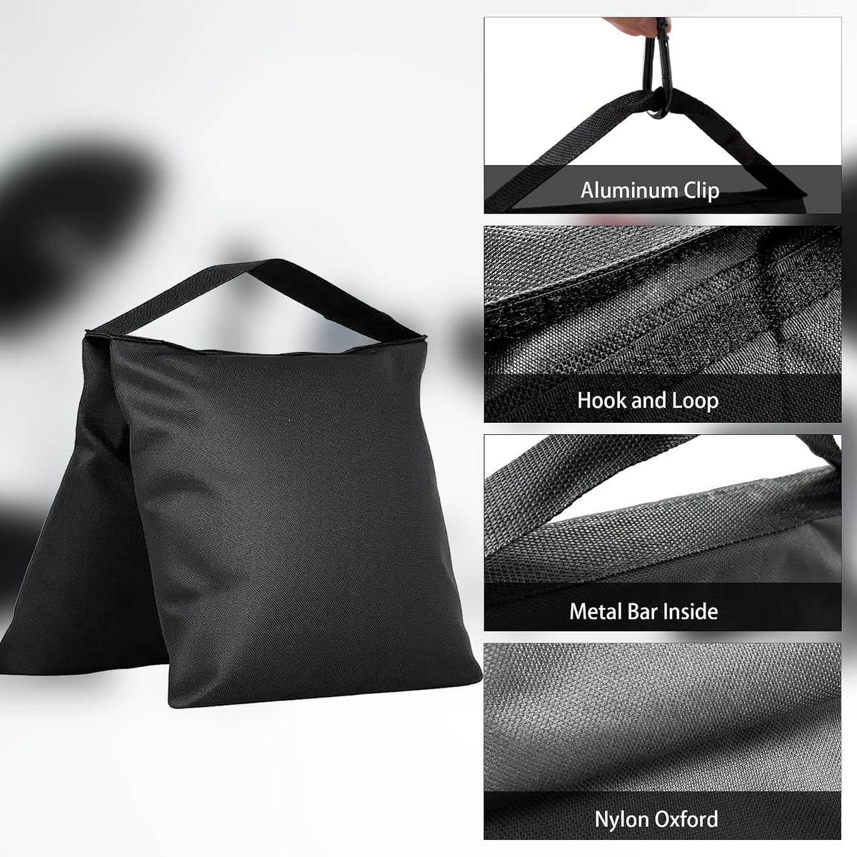 4-Pack Heavy Duty Sandbags,Multi-Use Stability for Photography Backdrop Stands Tripods Canopies Tents & Outdoor Gear,Reinforced Design + 4 Clips
