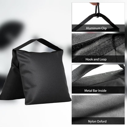 4-Pack Heavy Duty Sandbags,Multi-Use Stability for Photography Backdrop Stands Tripods Canopies Tents & Outdoor Gear,Reinforced Design + 4 Clips