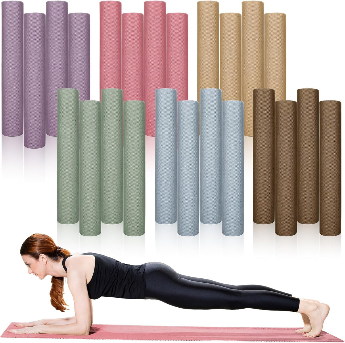 24 Pack 68" x 24" Yoga Mat Bulk, 4mm Thick Extra Long Sports Mat Anti Slip Tear Resistant Yoga Exercise Set for Fitness Stretching Home Workout Gym and Studio