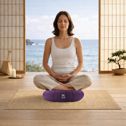 Zafu Meditation Cushion, 15" Round Buckwheat Yoga Pillow with Organic Cotton Cover