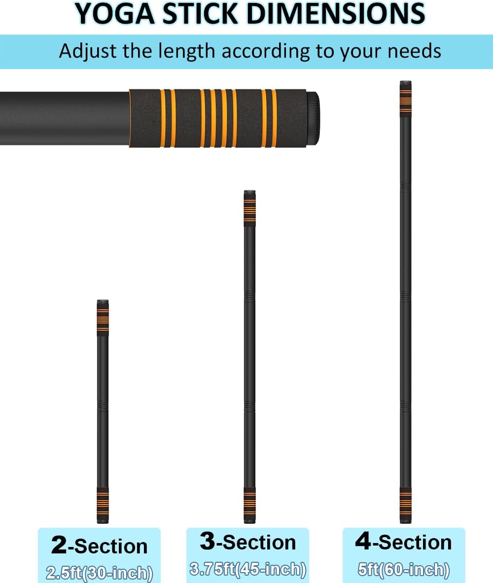 5ft Adjustable Yoga Stick with Non-Slip Foam Sleeveds for Balance