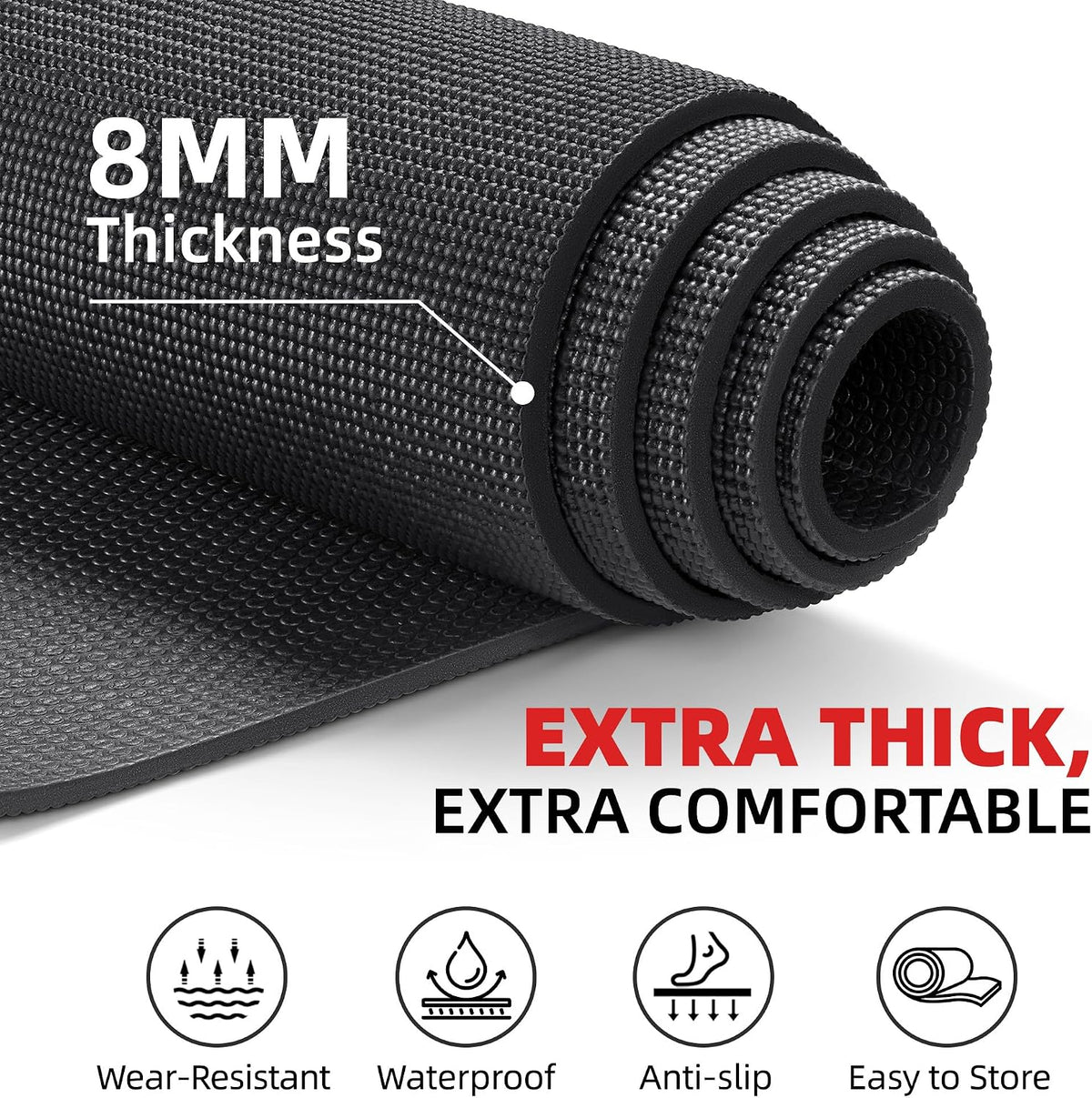 Extra Large Exercise Mat 10'x6'/9'x6'/8'x6'/7'x5'/6'x4' (8mm)